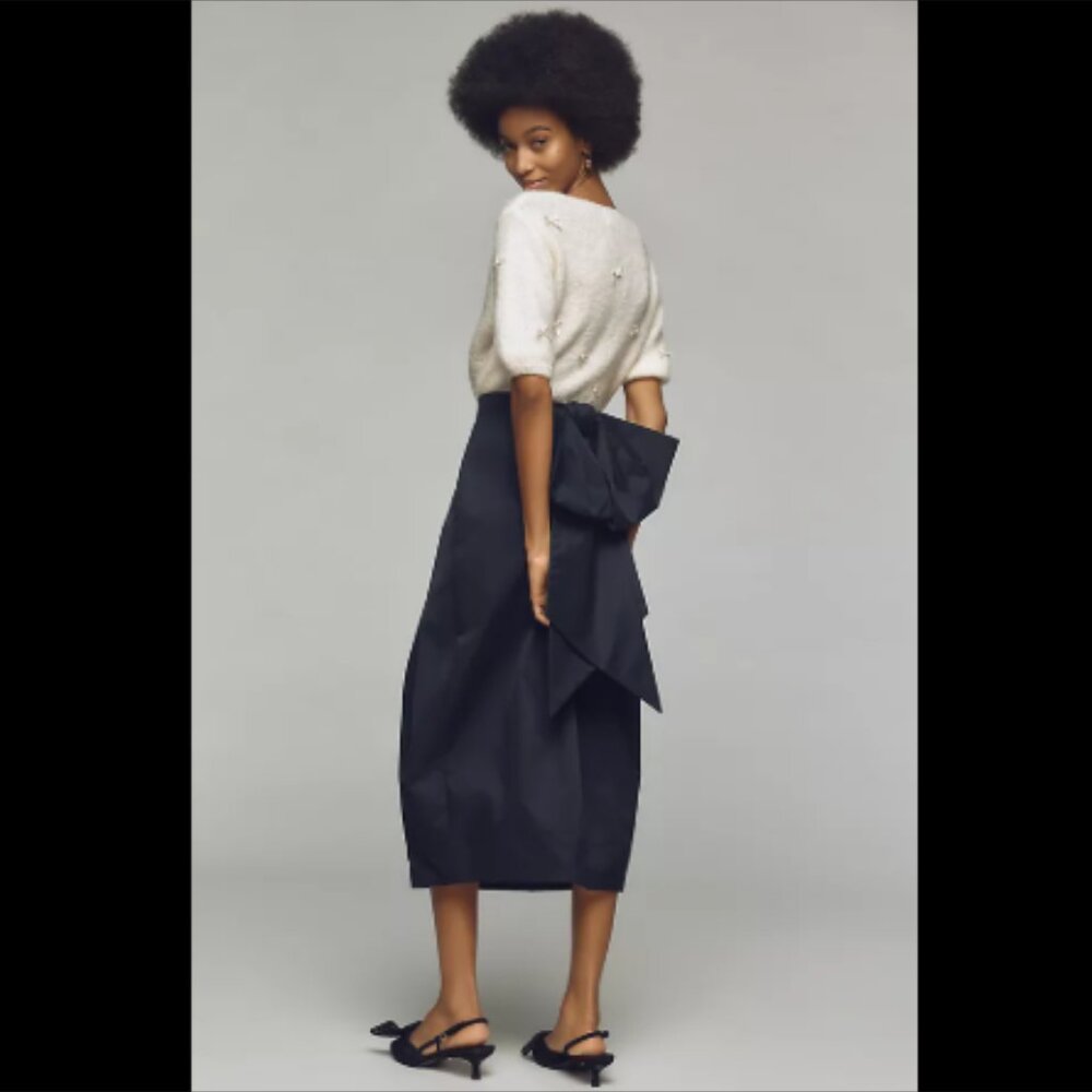 Brand New Maeve Sculpted Bow Midi Skirt